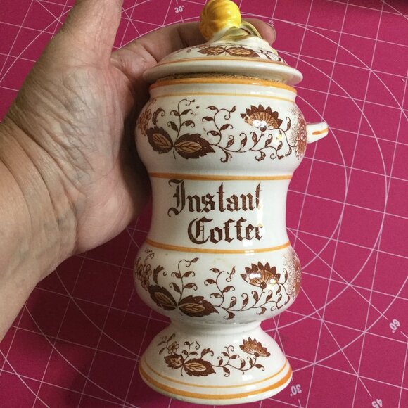Vintage Instant Coffee canister 8" tall to the top the lid the jar has crazing - Picture 1 of 7